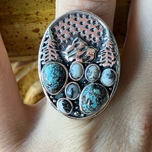 White Buffalo Blue Turquoise Sterling Silver Ring Size 7